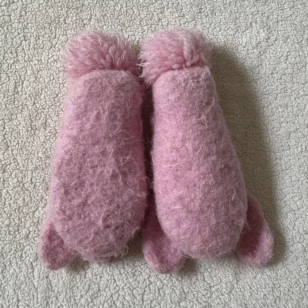 Baby Pink Pom Pom Felted Wool Bunny Slippers - Approx 9-12 Months